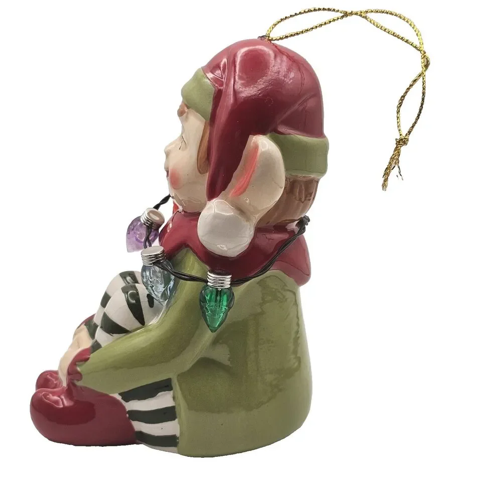 Mr. Christmas Ceramic Knee Hugger Elf Necklace Of Christmas Lights That Work!
